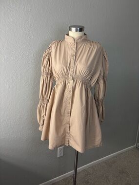 PrettyLittleThing Beige Button-Front Shirt Dress